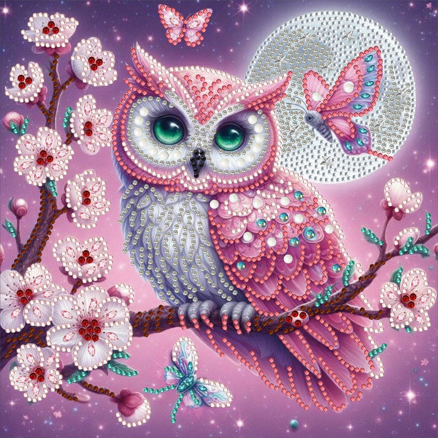 Vibrant Owl Diamond Painting Decor with 3D Floral Accents – Perfect Art Piece for Home & Office Display