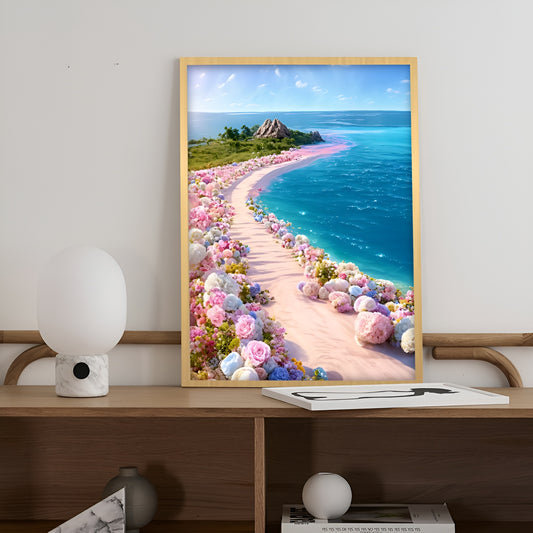 Dreamy Flower Beach Diamond Painting – Romantic Oceanview DIY Art Kit