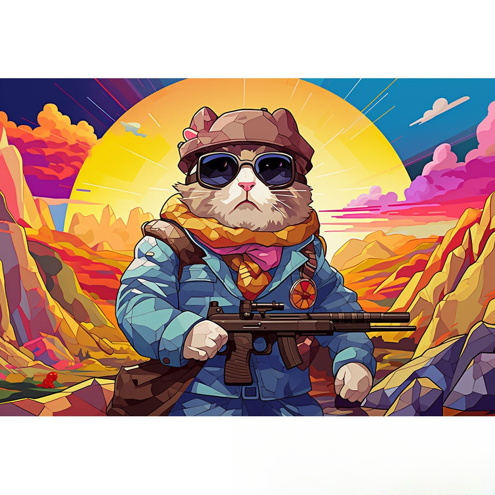 Hardcore Cat Explorer Diamond Painting – A Perfect Blend of Cool and Adventure