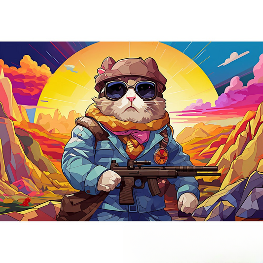 Hardcore Cat Explorer Diamond Painting – A Perfect Blend of Cool and Adventure