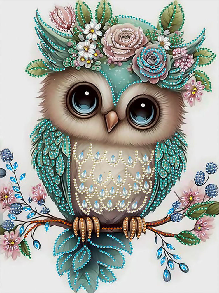 Vibrant Owl Diamond Painting Decor with 3D Floral Accents – Perfect Art Piece for Home & Office Display