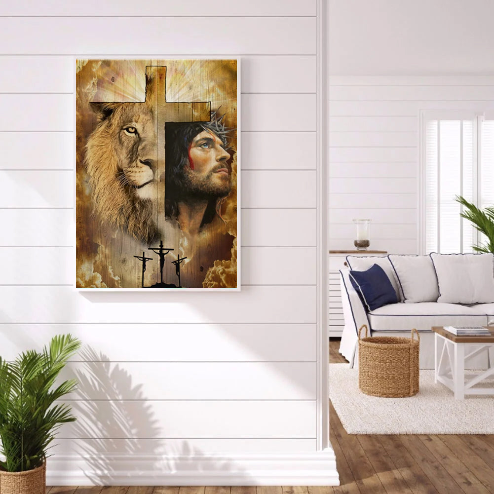 Jesus and Lion, 5D diamond painting, Multiple Size, Square and Round