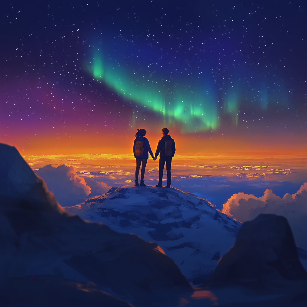 Romantic Northern Lights Diamond Painting – Love under the Aurora Sky