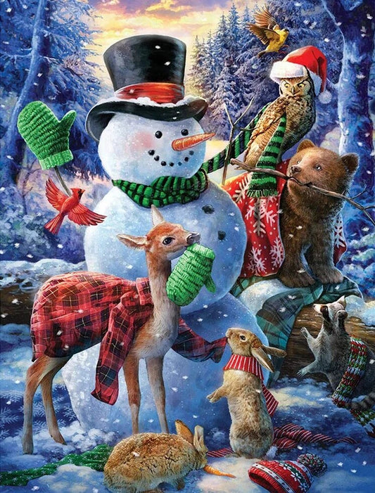 Snowman with reindeer and bear, 5D DP, (30cmx40cm)