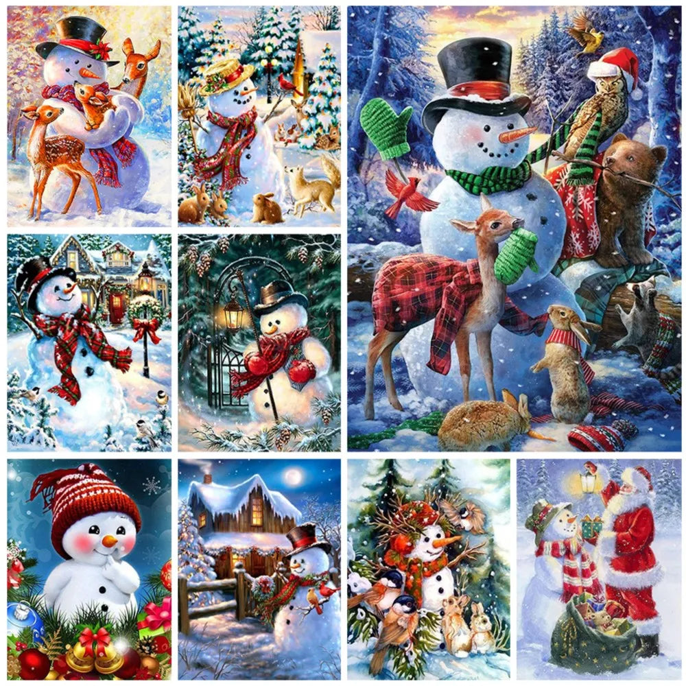 Snowman with Deers, Xmas Diamond Painting, (30cmx40cm)