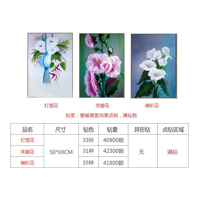 Floral Diamond Painting – Lantern Flower, Hibiscus, and Morning Glory (50*69cm, 20*27inch)