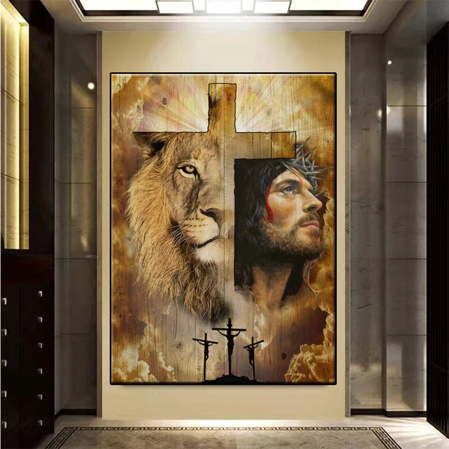 Jesus and Lion, 5D diamond painting, Multiple Size, Square and Round