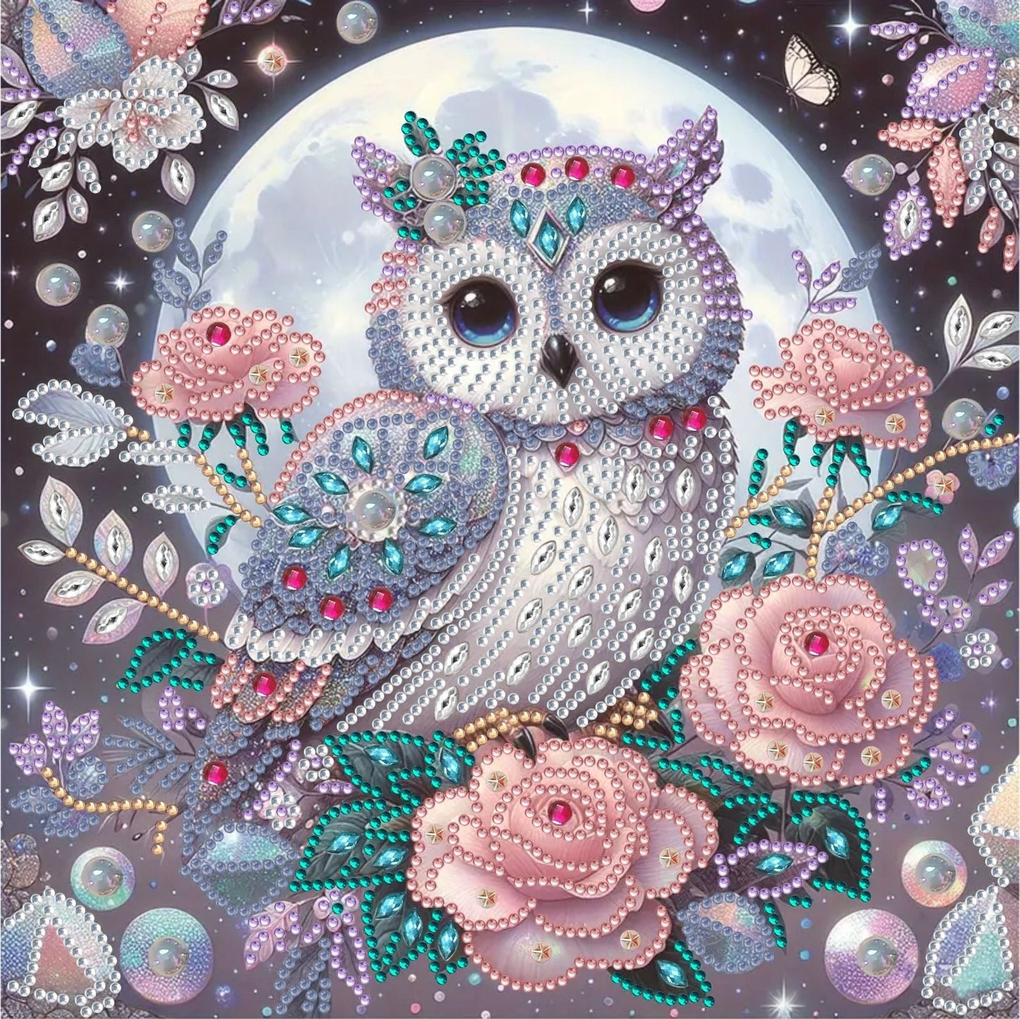 Vibrant Owl Diamond Painting Decor with 3D Floral Accents – Perfect Art Piece for Home & Office Display