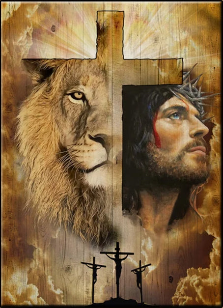 Jesus and Lion, 5D diamond painting, Multiple Size, Square and Round